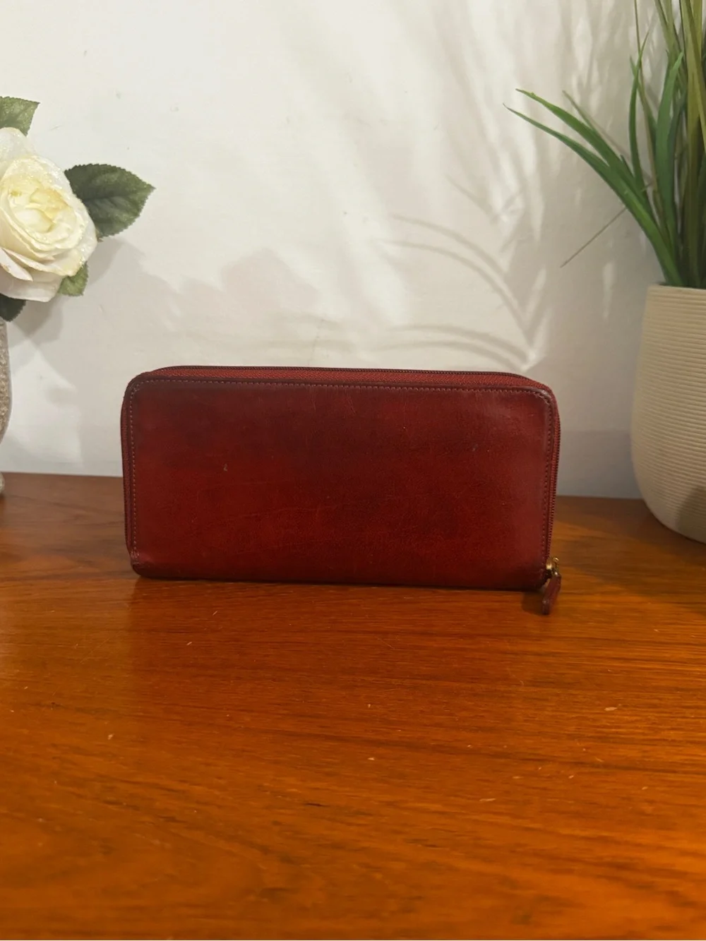 Coach vintage Leather Zip-Around Wallet in Deep Red